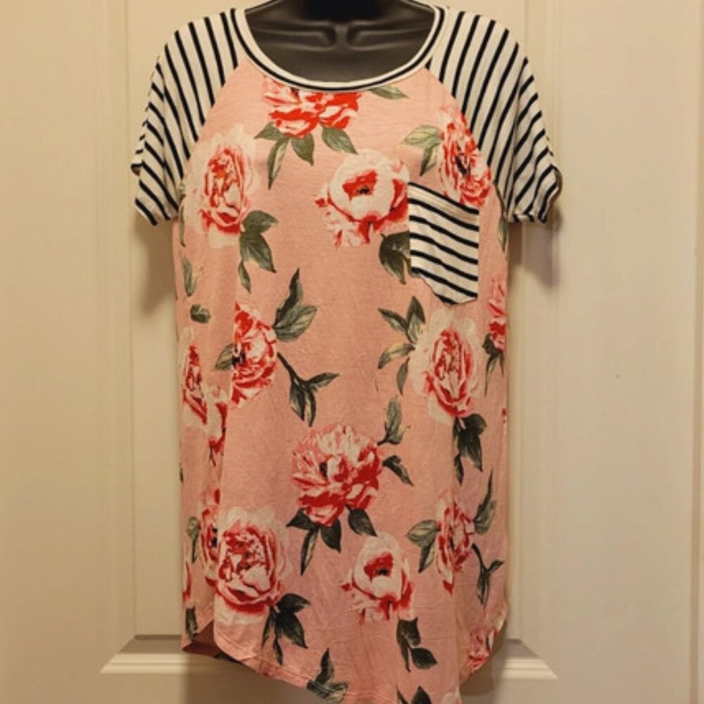 Light Pink-Floral-Striped Boutique Blouse
